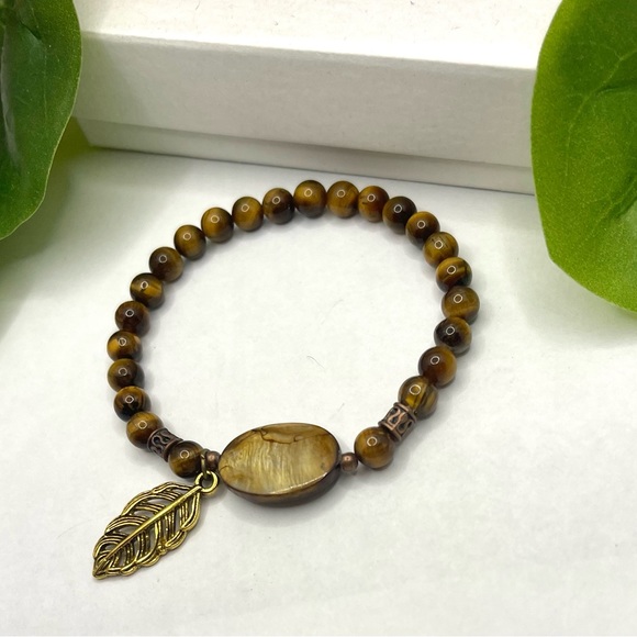 Tiger Eye Natural Beaded Stretch Bracelet - Picture 2 of 3
